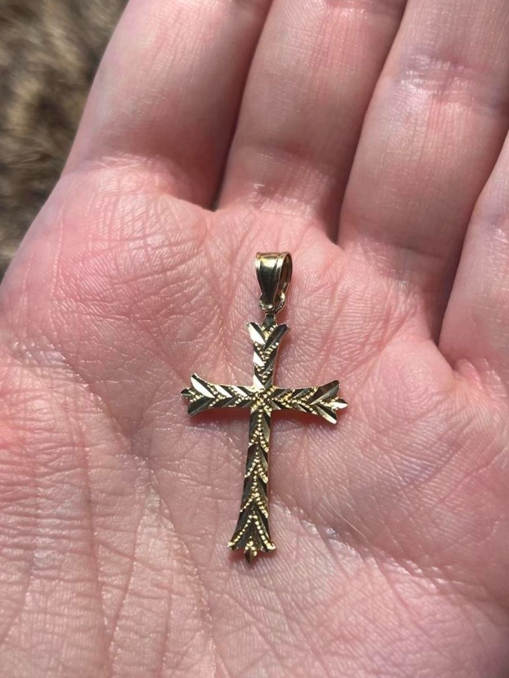 Vintage 14k+ diamond cut cross pendant
